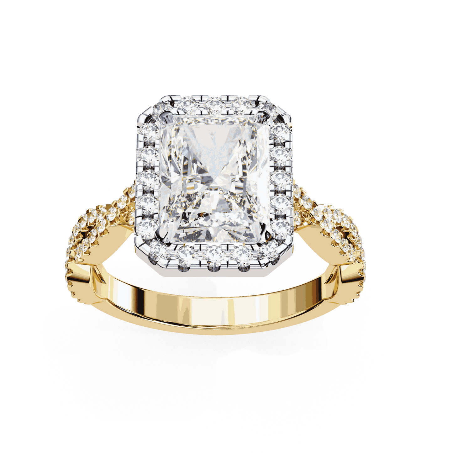 Radiant Cut Lab Grown Diamond Halo Engagement Ring with Twisted Pavé Band
