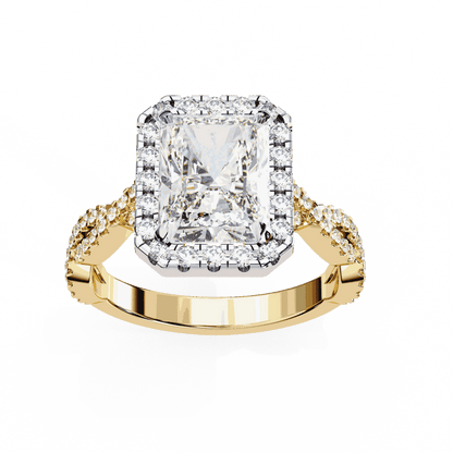 Radiant Cut Lab Grown Diamond Halo Engagement Ring with Twisted Pavé Band