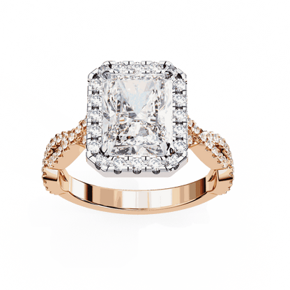 Radiant Cut Lab Grown Diamond Halo Engagement Ring with Twisted Pavé Band