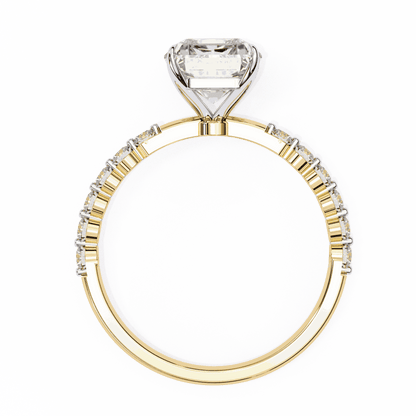 Radiant Cut Lab Grown Diamond Side Stone Engagement Ring with Shared Prong Round Band
