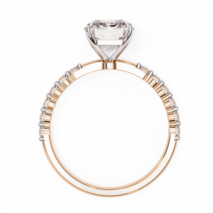 Radiant Cut Lab Grown Diamond Side Stone Engagement Ring with Shared Prong Round Band