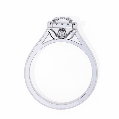 Emerald Cut Lab Grown Diamond Halo Engagement Ring with Lotus Gallery and Plain Band