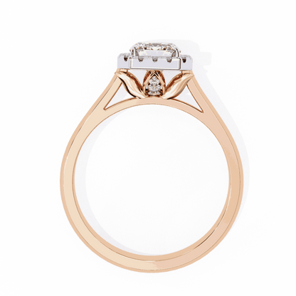 Radiant Cut Lab Grown Diamond Halo Engagement Ring with Lotus Gallery and Plain Band