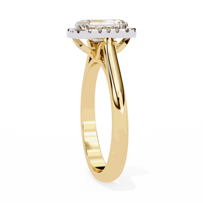Radiant Cut Lab Grown Diamond Halo Engagement Ring with Lotus Gallery and Plain Band