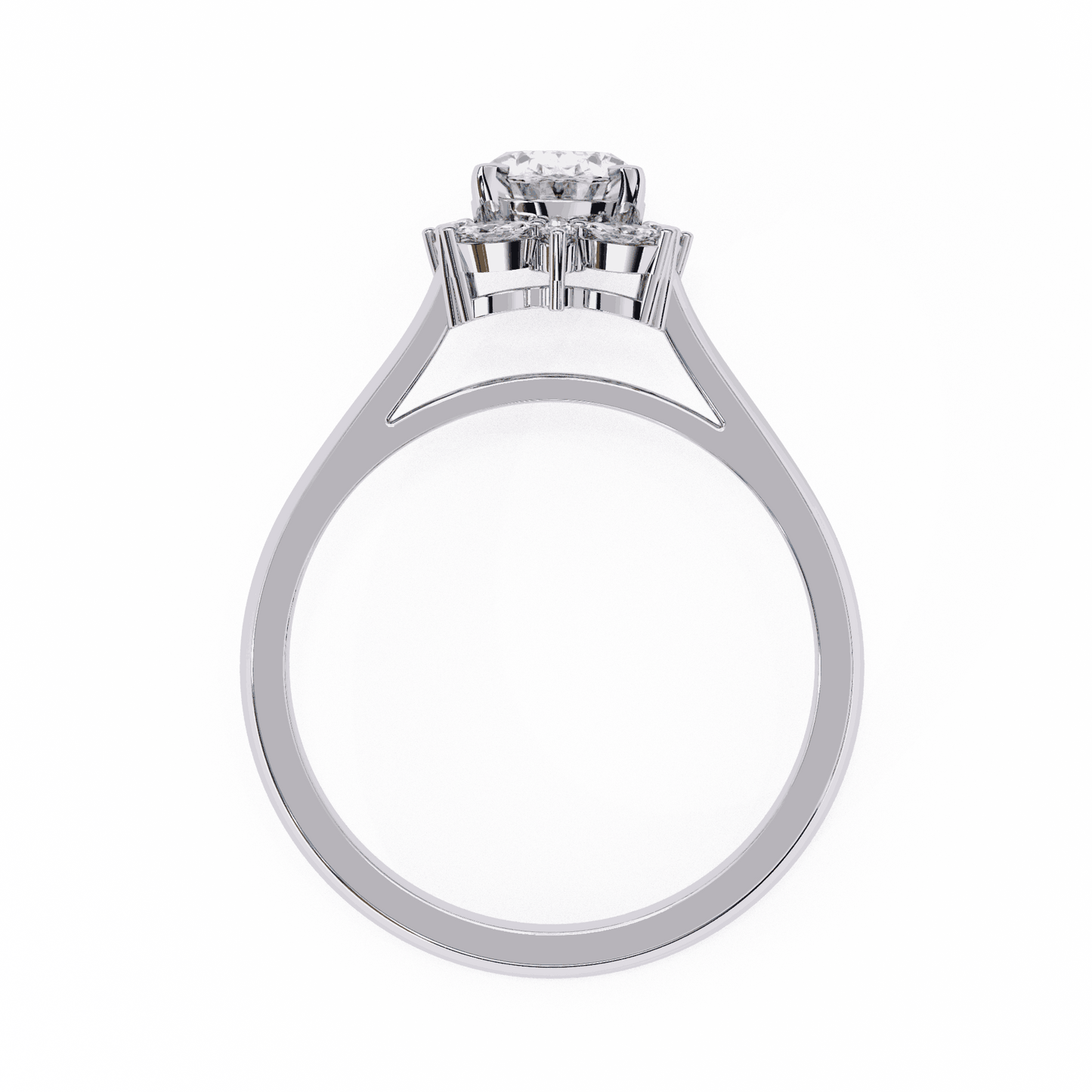 Oval Cut Lab Grown Diamond Halo Engagement Ring with Marquise and Round Floral Cluster