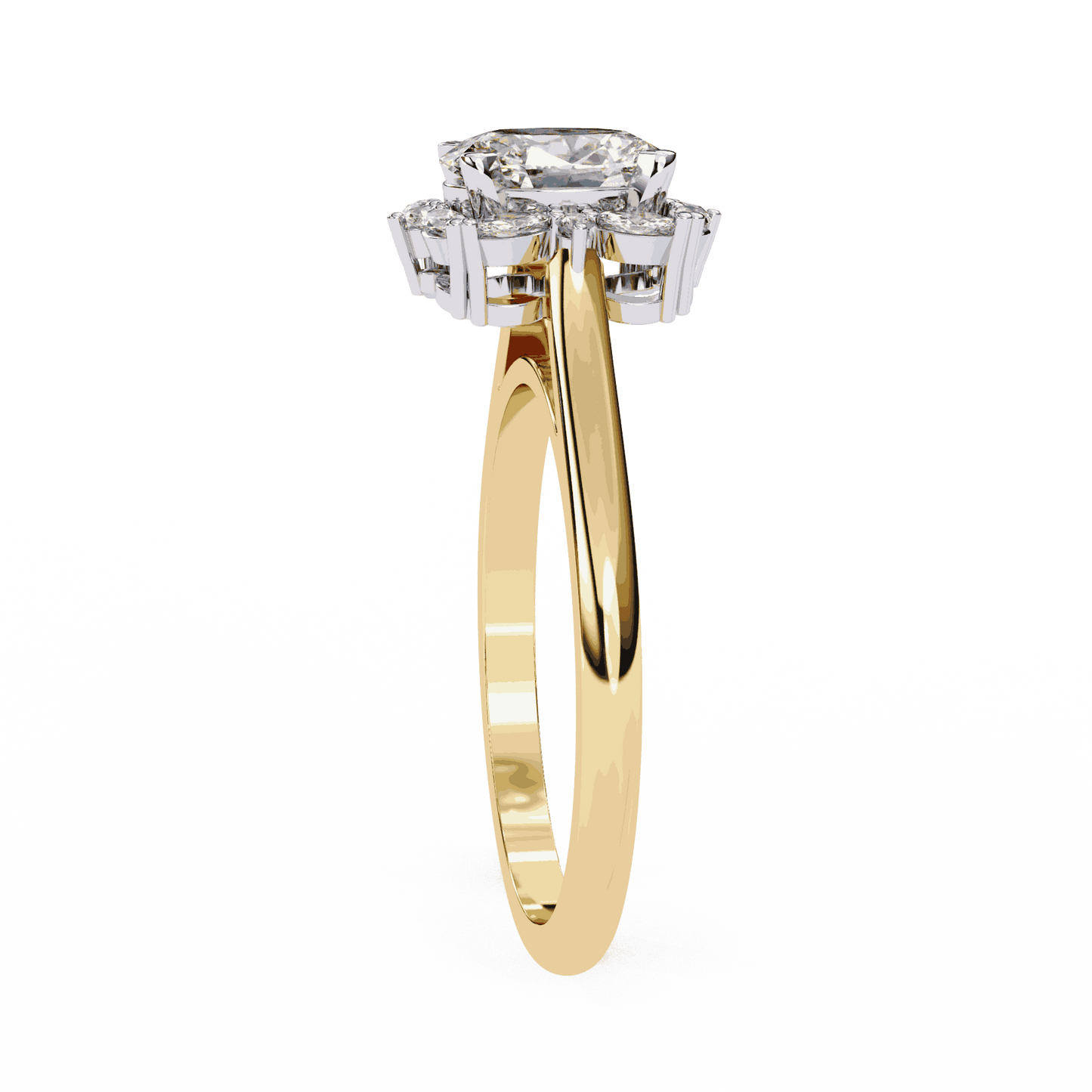 Oval Cut Lab Grown Diamond Halo Engagement Ring with Marquise and Round Floral Cluster