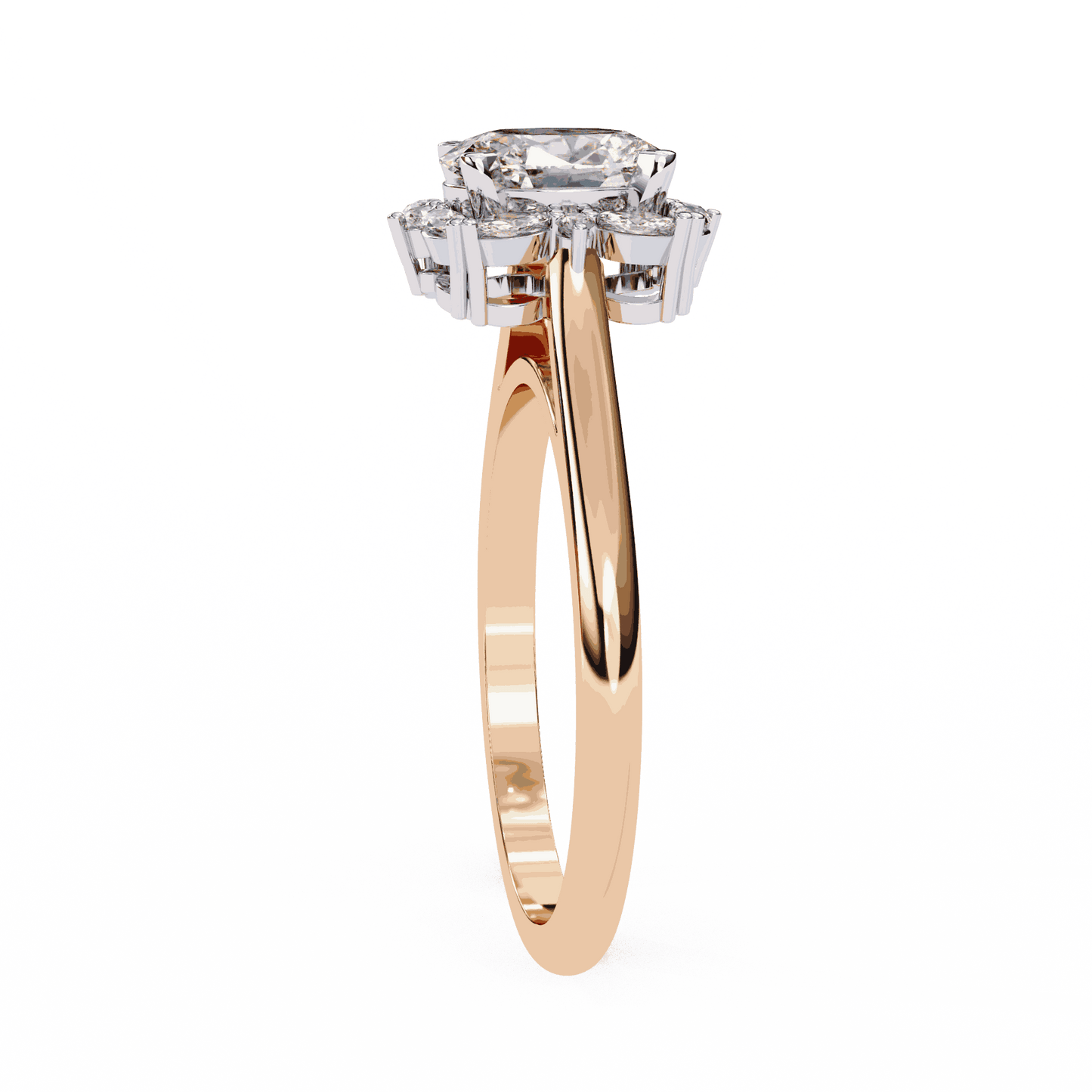 Oval Cut Lab Grown Diamond Halo Engagement Ring with Marquise and Round Floral Cluster
