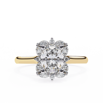 Oval Cut Lab Grown Diamond Halo Engagement Ring with Marquise and Round Floral Cluster
