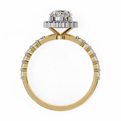 Oval Cut Lab Grown Diamond Halo Engagement Ring with Shared Prong Accented Band