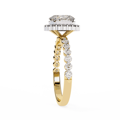 Oval Cut Lab Grown Diamond Halo Engagement Ring with Shared Prong Accented Band