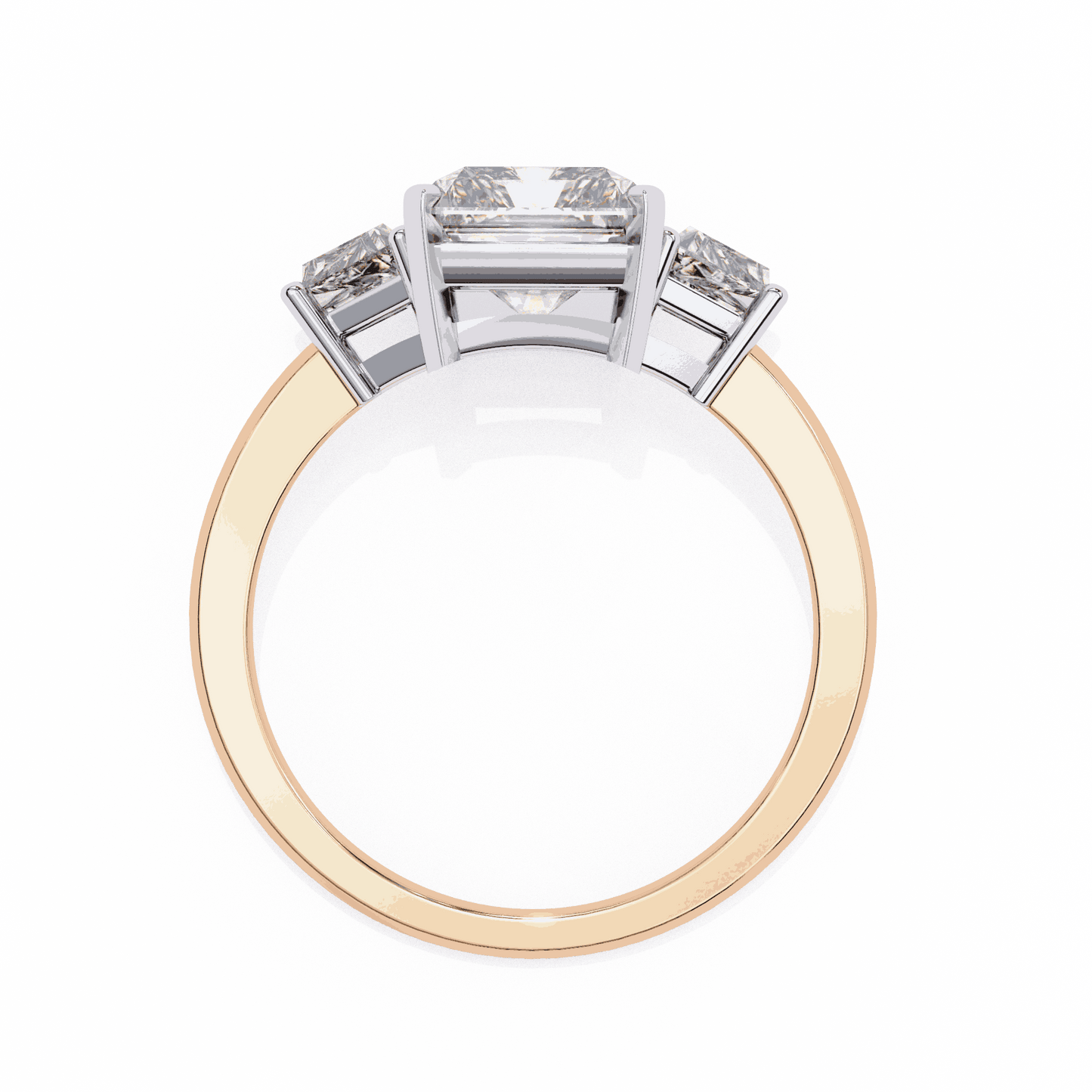 Radiant Cut Lab Grown Diamond Three Stone Engagement Ring with Trapezoid Side Stones