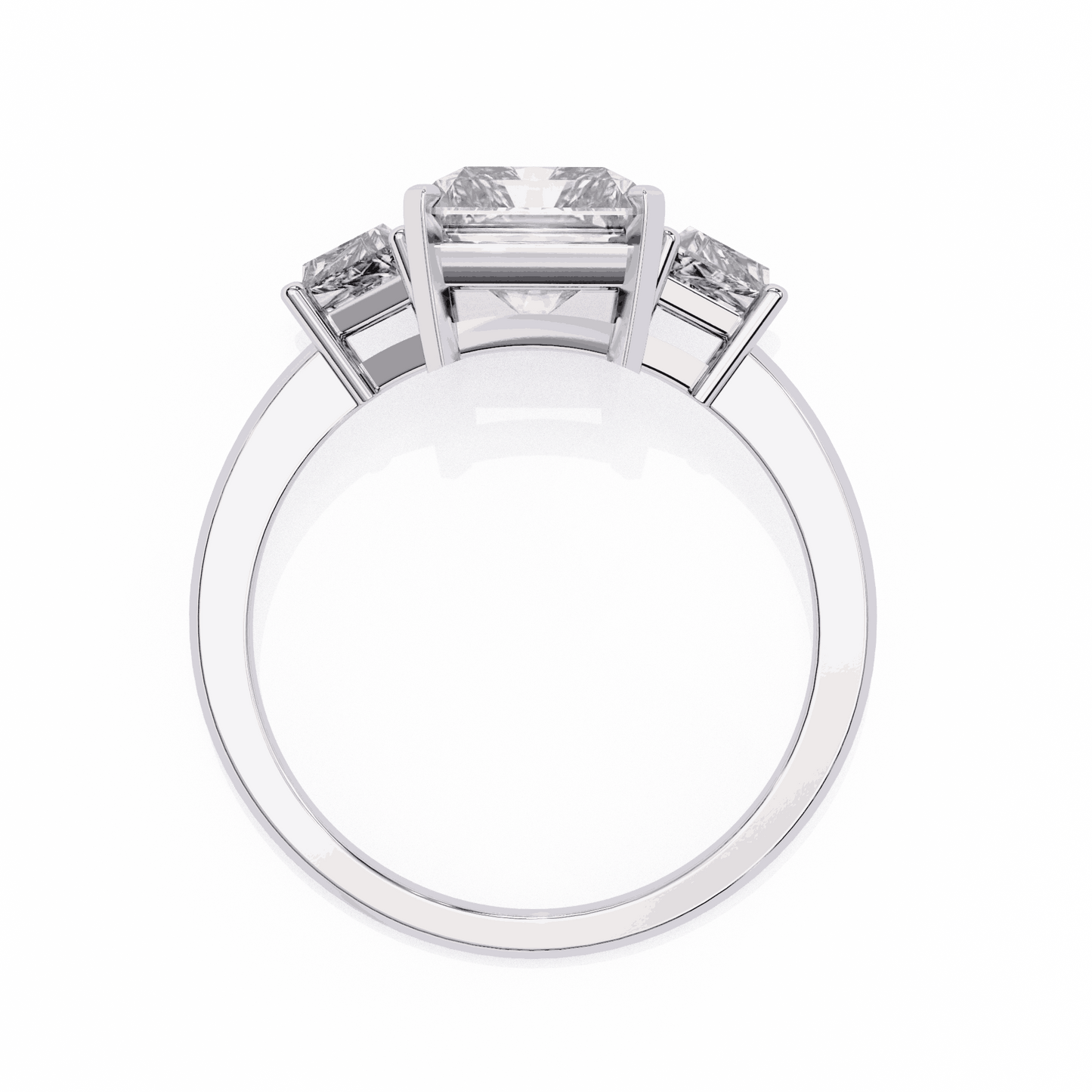 Radiant Cut Lab Grown Diamond Three Stone Engagement Ring with Trapezoid Side Stones