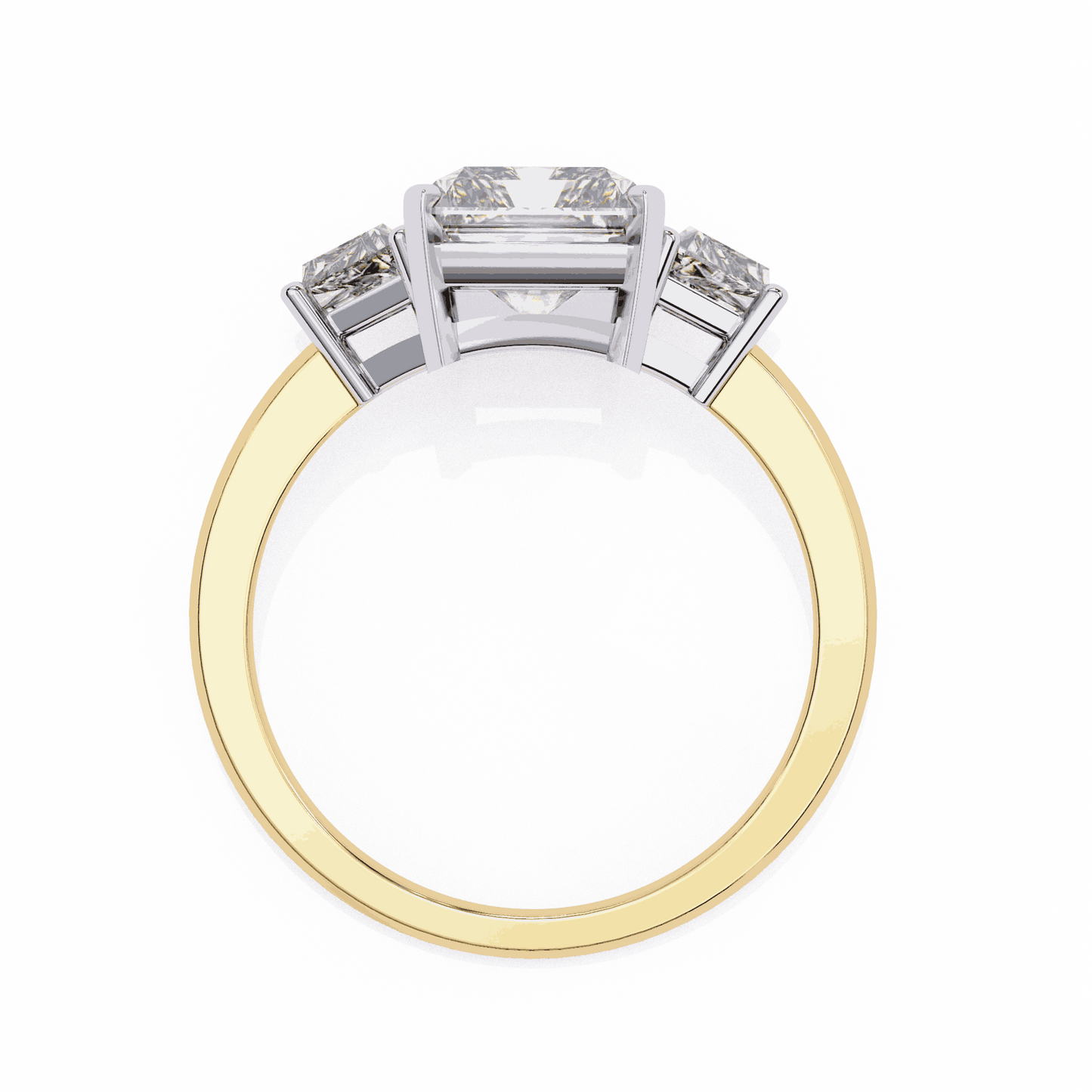 Radiant Cut Lab Grown Diamond Three Stone Engagement Ring with Trapezoid Side Stones