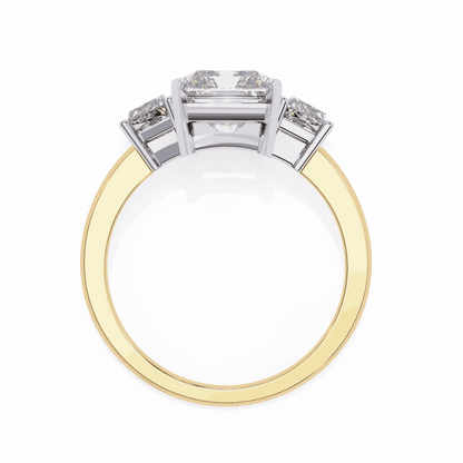 Radiant Cut Lab Grown Diamond Three Stone Engagement Ring with Trapezoid Side Stones