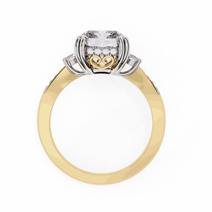 Radiant Cut Lab Grown Diamond Three Stone Engagement Ring with Round Side Stones and Pave Band