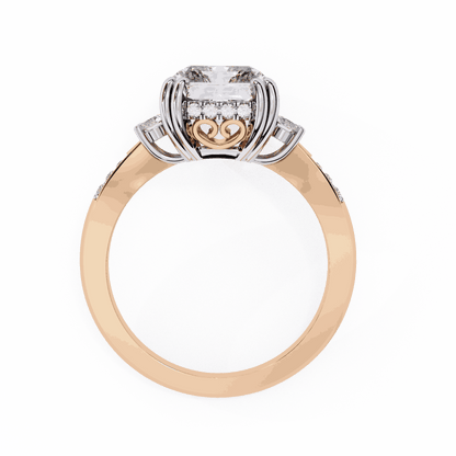 Radiant Cut Lab Grown Diamond Three Stone Engagement Ring with Round Side Stones and Pave Band