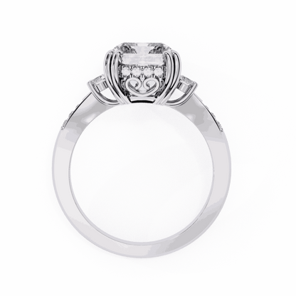 Radiant Cut Lab Grown Diamond Three Stone Engagement Ring with Round Side Stones and Pave Band