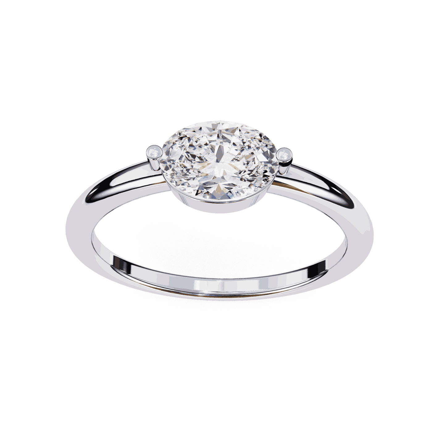 Oval Cut Lab Grown Diamond Solitaire Engagement Ring with East West Setting and Thin Band