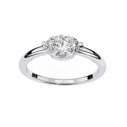 Oval Cut Lab Grown Diamond Solitaire Engagement Ring with East West Setting and Thin Band