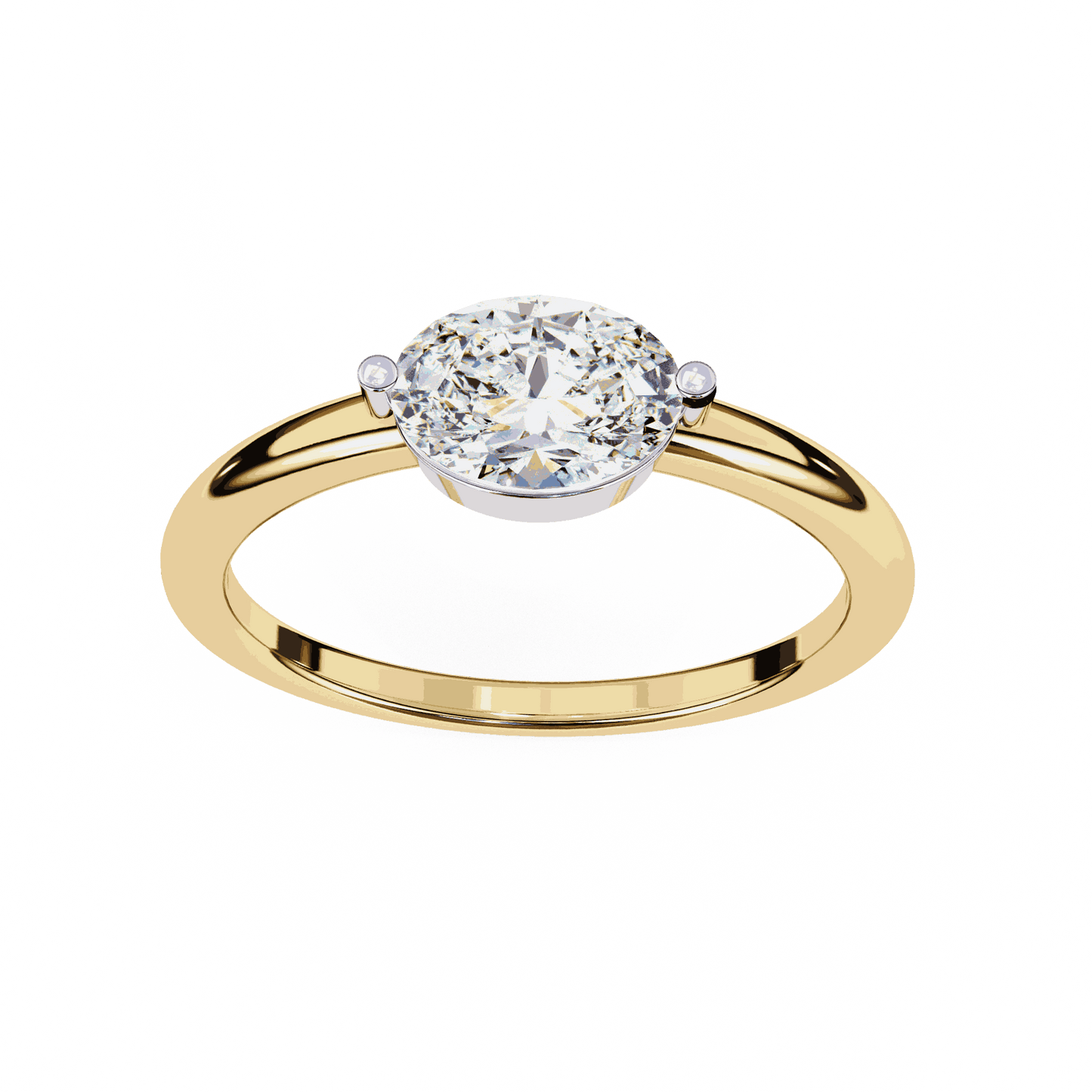 Oval Cut Lab Grown Diamond Solitaire Engagement Ring with East West Setting and Thin Band