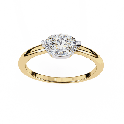 Oval Cut Lab Grown Diamond Solitaire Engagement Ring with East West Setting and Thin Band