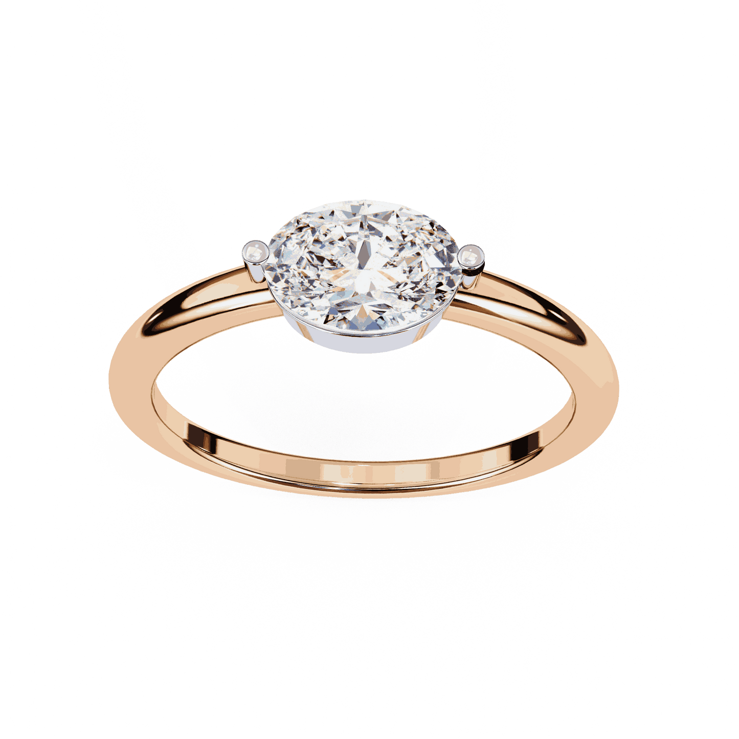Oval Cut Lab Grown Diamond Solitaire Engagement Ring with East West Setting and Thin Band