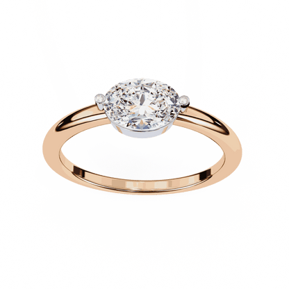 Oval Cut Lab Grown Diamond Solitaire Engagement Ring with East West Setting and Thin Band