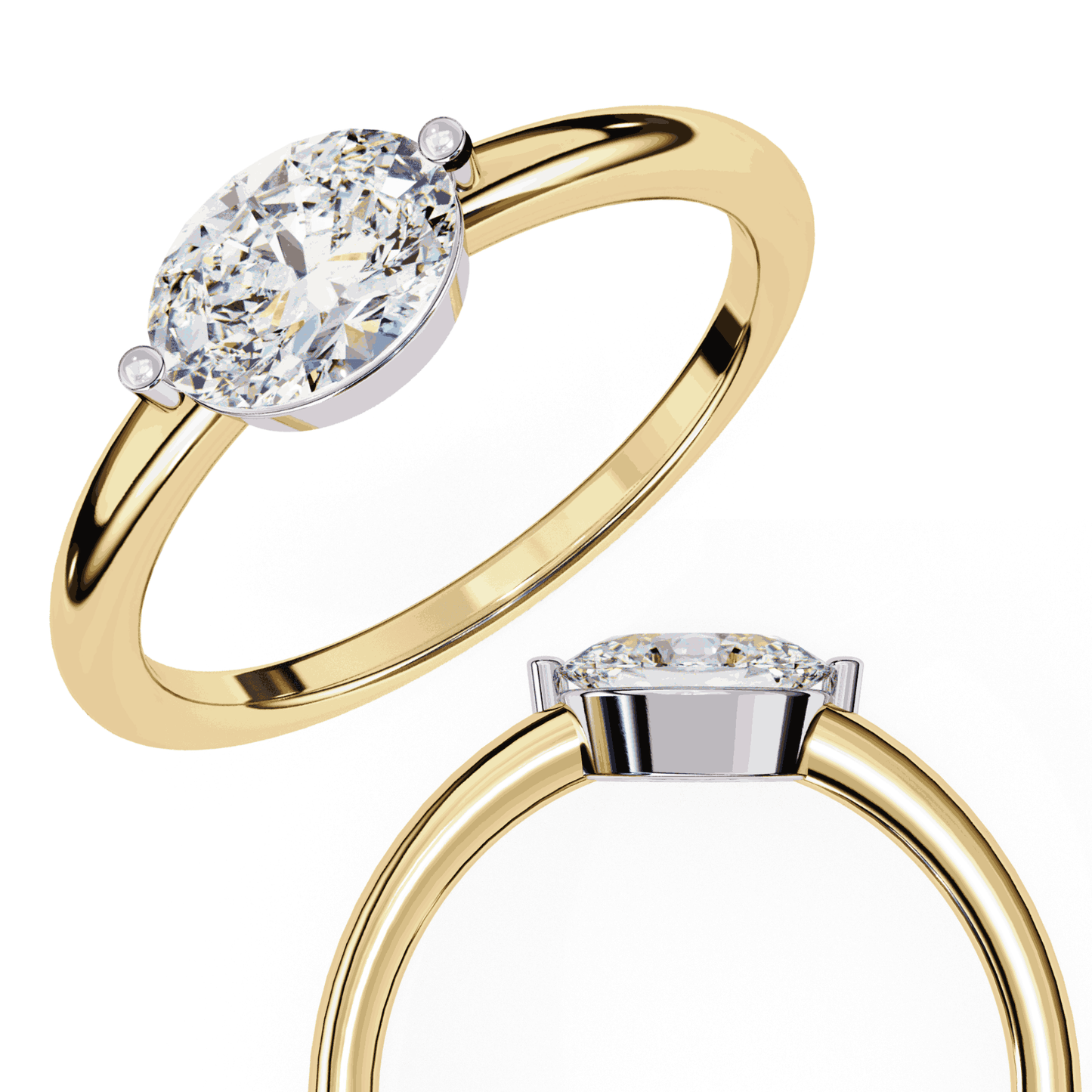 Oval Cut Lab Grown Diamond Solitaire Engagement Ring with East West Setting and Thin Band