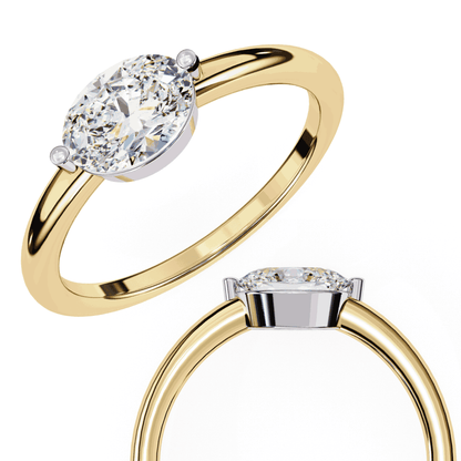 Oval Cut Lab Grown Diamond Solitaire Engagement Ring with East West Setting and Thin Band