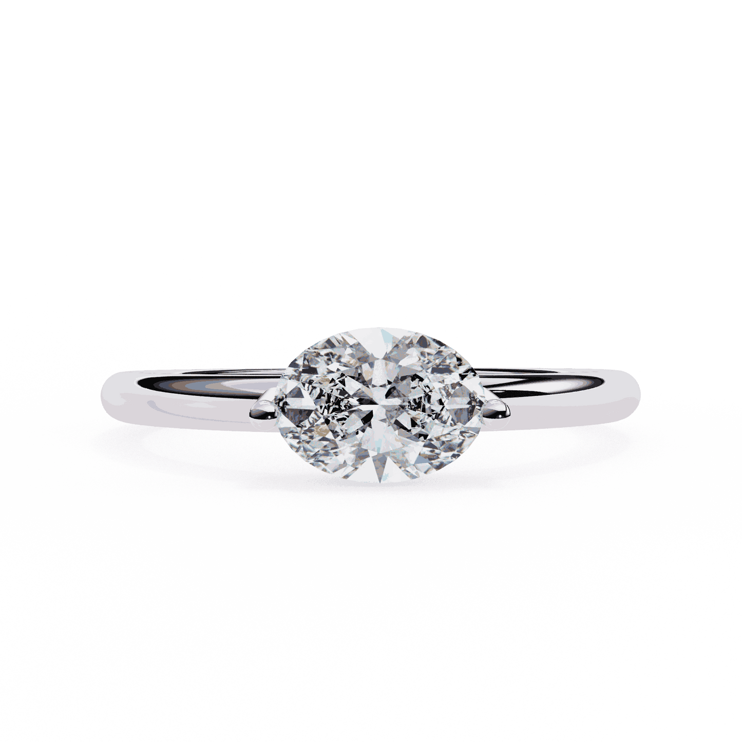 Oval Cut Lab Grown Diamond Solitaire Engagement Ring with East West Setting and Thin Band