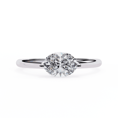 Oval Cut Lab Grown Diamond Solitaire Engagement Ring with East West Setting and Thin Band