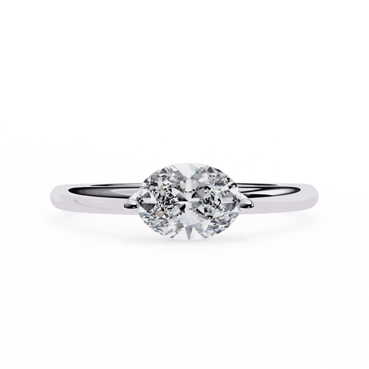 Oval Cut Lab Grown Diamond Solitaire Engagement Ring with East West Setting and Thin Band