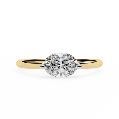 Oval Cut Lab Grown Diamond Solitaire Engagement Ring with East West Setting and Thin Band