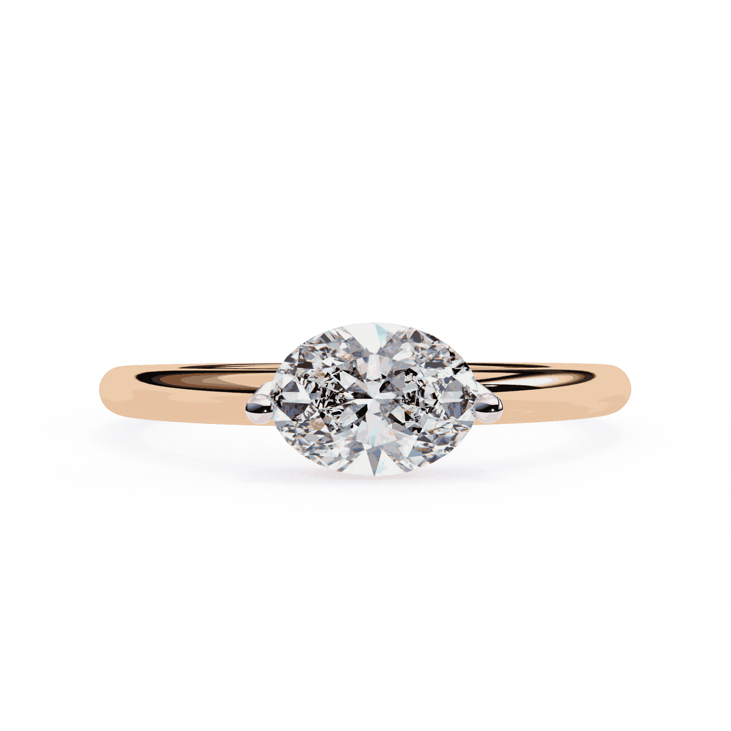 Oval Cut Lab Grown Diamond Solitaire Engagement Ring with East West Setting and Thin Band