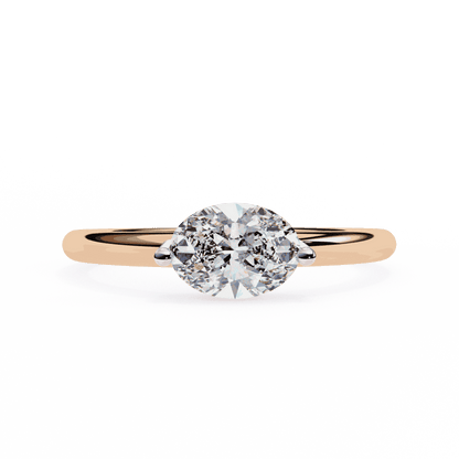 Oval Cut Lab Grown Diamond Solitaire Engagement Ring with East West Setting and Thin Band