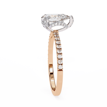 Pear Cut Lab Grown Diamond Solitaire Engagement Ring with Hidden Halo and Pave Band