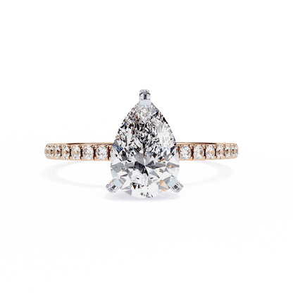 Pear Cut Lab Grown Diamond Solitaire Engagement Ring with Hidden Halo and Pave Band