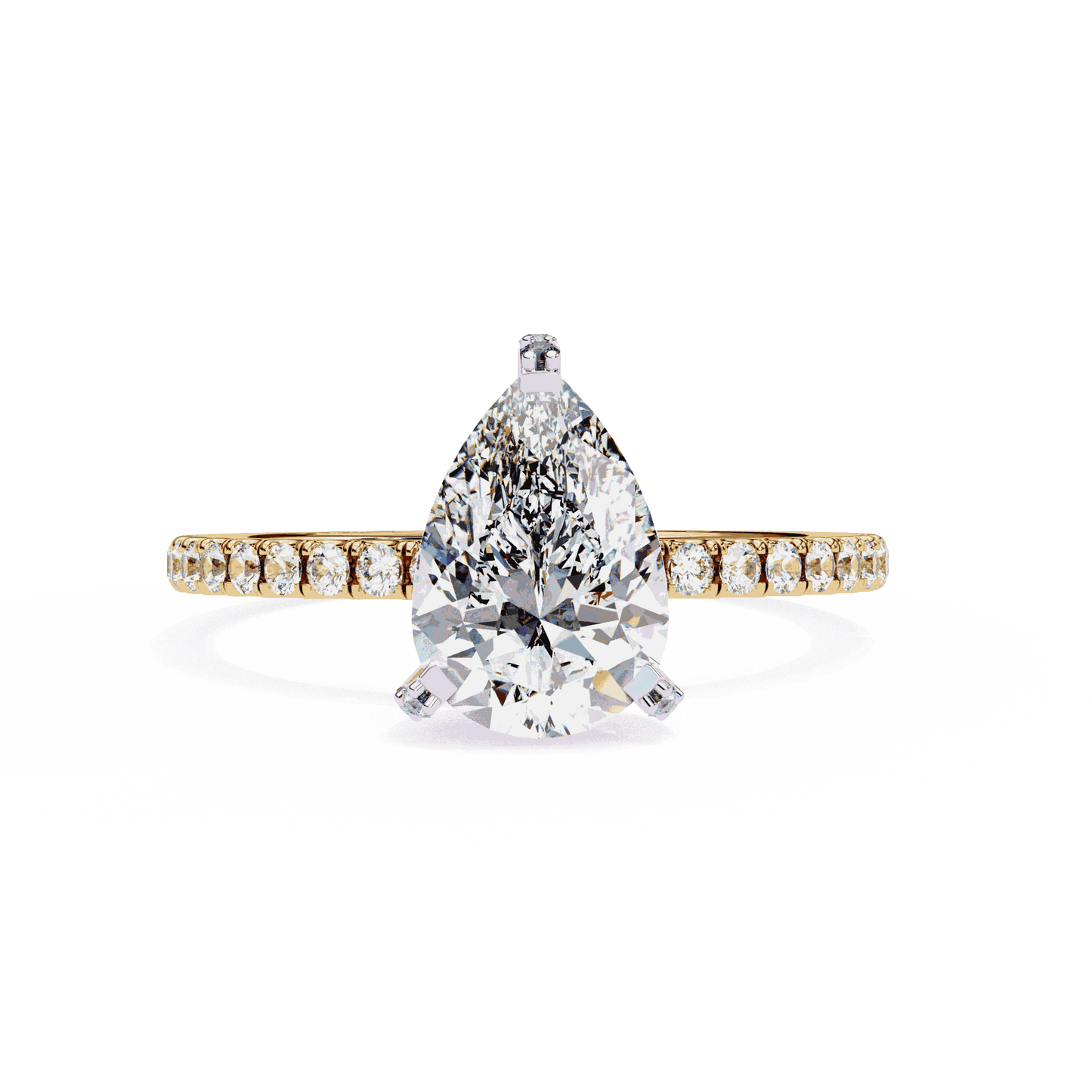 Pear Cut Lab Grown Diamond Solitaire Engagement Ring with Hidden Halo and Pave Band
