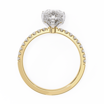 Pear Cut Lab Grown Diamond Solitaire Engagement Ring with Hidden Halo and Pave Band