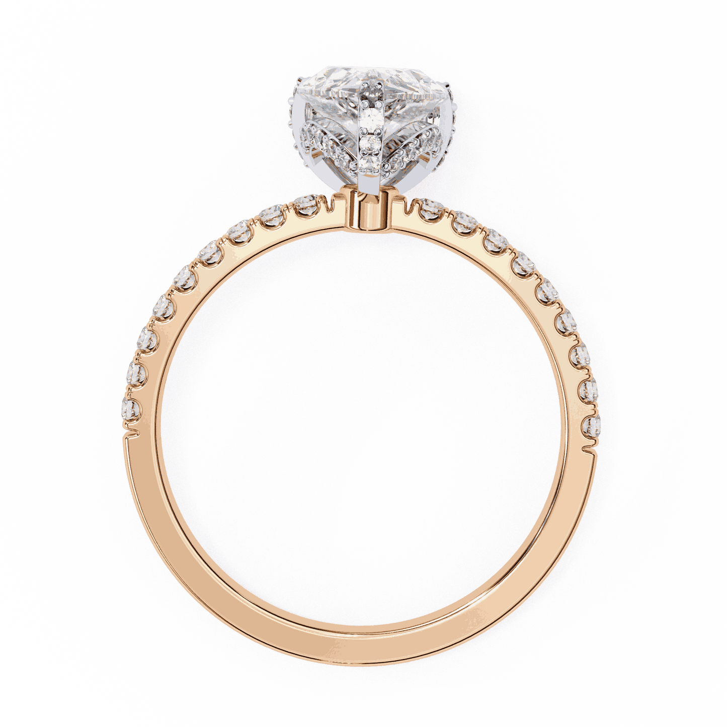 Pear Cut Lab Grown Diamond Solitaire Engagement Ring with Hidden Halo and Pave Band