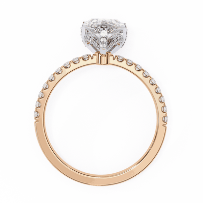 Pear Cut Lab Grown Diamond Solitaire Engagement Ring with Hidden Halo and Pave Band