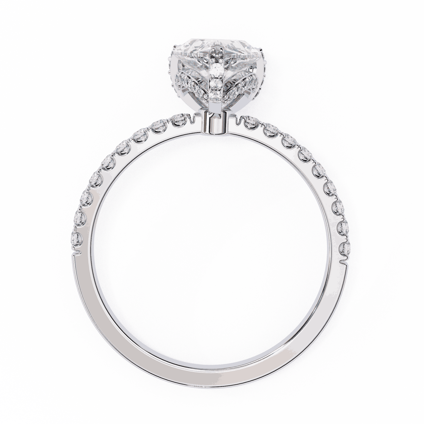 Pear Cut Lab Grown Diamond Solitaire Engagement Ring with Hidden Halo and Pave Band