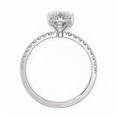 Pear Cut Lab Grown Diamond Solitaire Engagement Ring with Hidden Halo and Pave Band