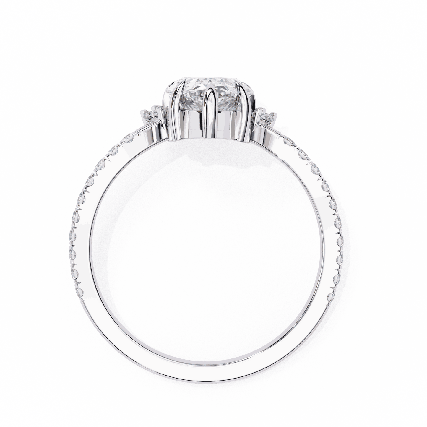 Pear Cut Lab Grown Diamond Cluster Engagement Ring with Marquise and Round Crown Accents