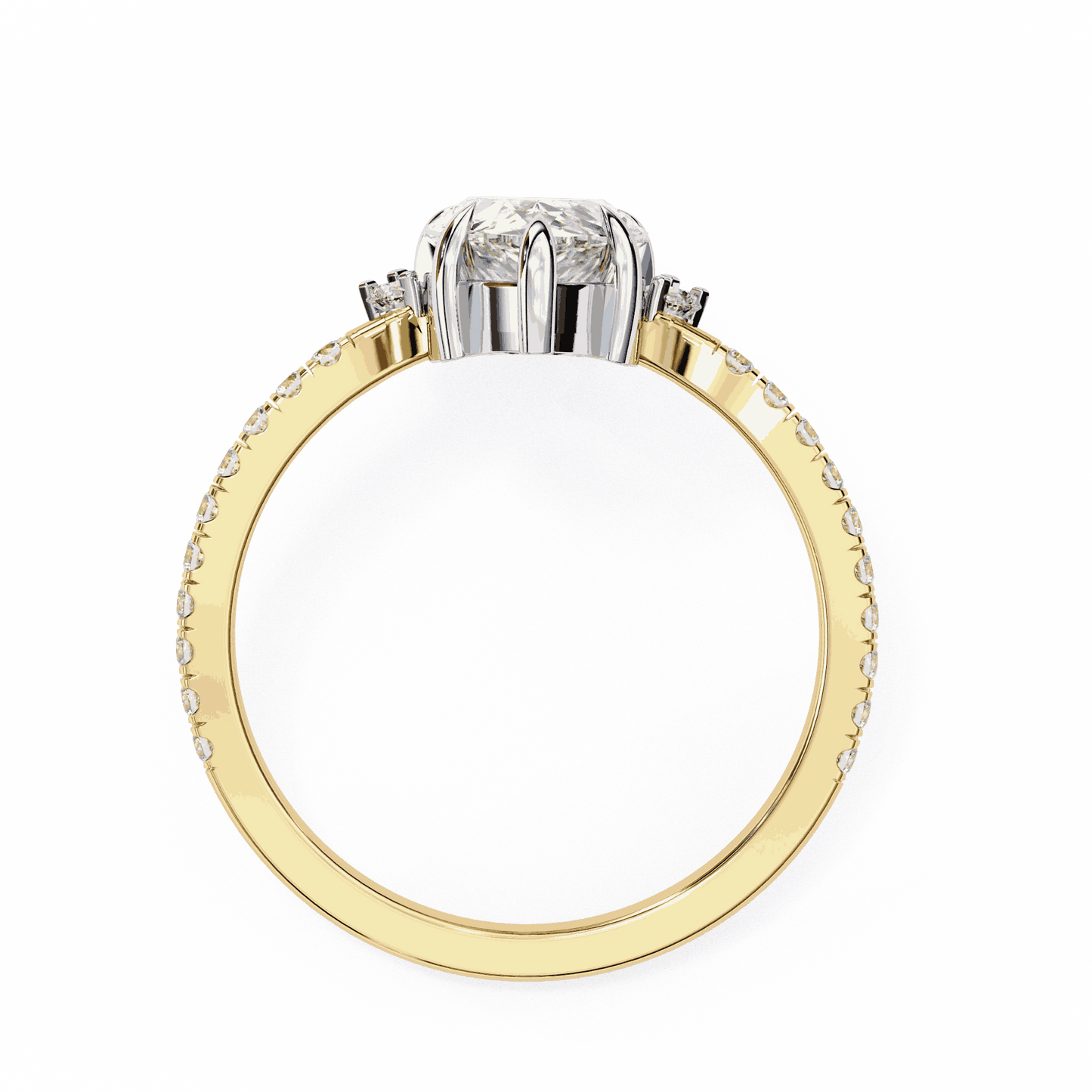Pear Cut Lab Grown Diamond Cluster Engagement Ring with Marquise and Round Crown Accents