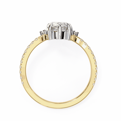 Pear Cut Lab Grown Diamond Cluster Engagement Ring with Marquise and Round Crown Accents
