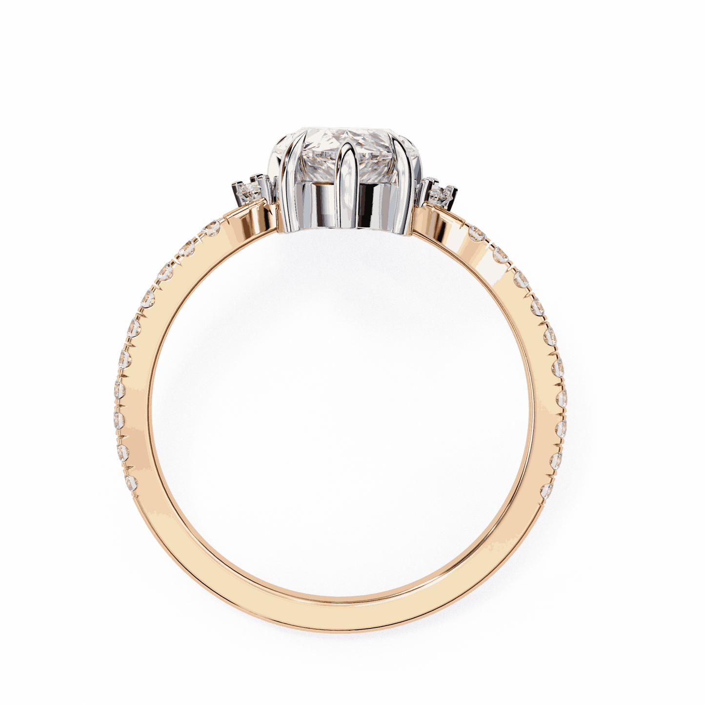 Pear Cut Lab Grown Diamond Cluster Engagement Ring with Marquise and Round Crown Accents