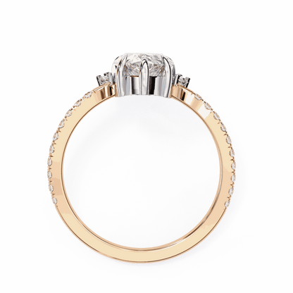 Pear Cut Lab Grown Diamond Cluster Engagement Ring with Marquise and Round Crown Accents