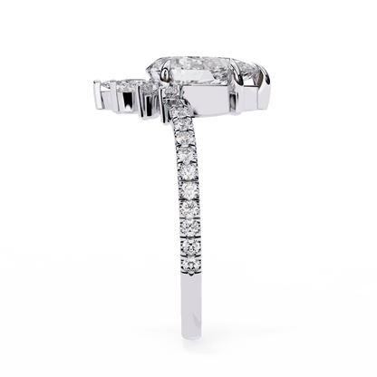 Pear Cut Lab Grown Diamond Cluster Engagement Ring with Marquise and Round Crown Accents