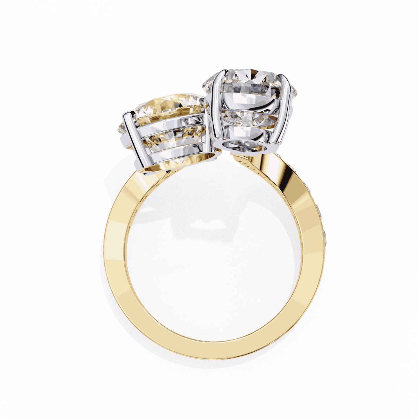 Pear and Round Cut Lab Grown Diamond Toi et Moi Engagement Ring with Bypass Accent Band